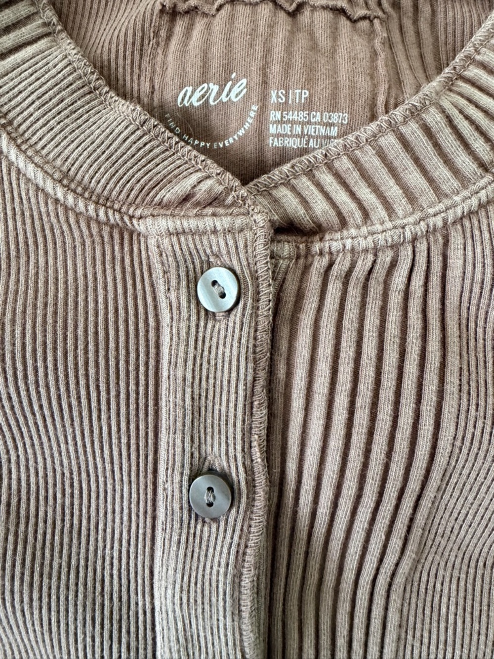 aerie Taupe Ribbed Button-Front Cardigan